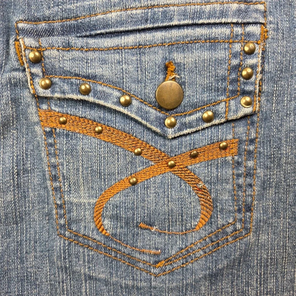 Cache Denim Mini Skirt Women's 4 Blue Vintage Studded Embellished Y2K Festival